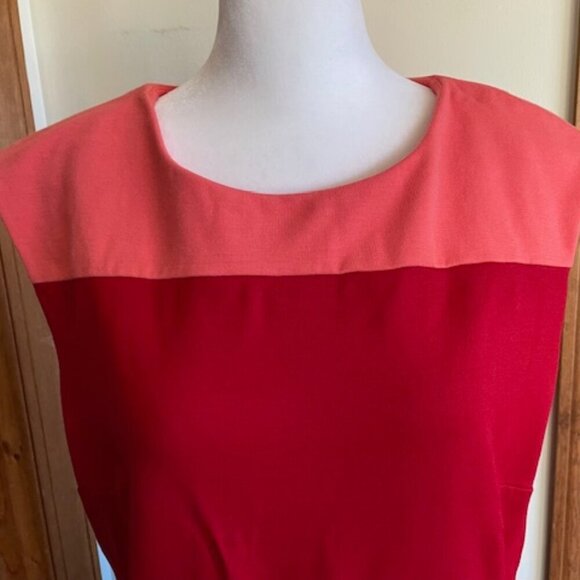 TALBOTS Color Block Sleeveless Knit Sheath Dress Red Coral Maroon - Picture 6 of 15